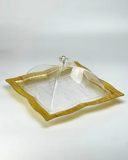 [02-987G] Vague Acrylic Square Dessert Serving Set Golden 35 cm