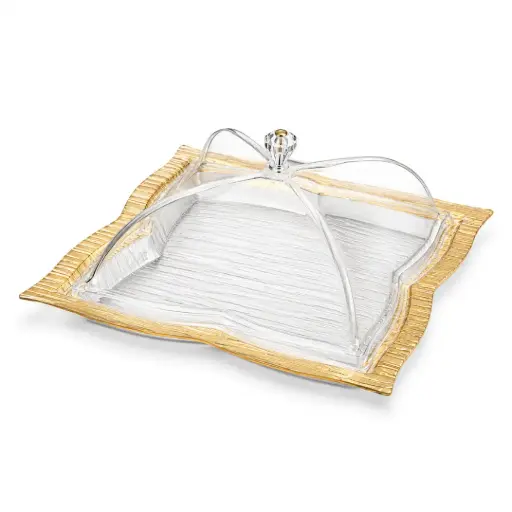 [02-987G] Vague Acrylic Square Dessert Serving Set Golden 35 cm