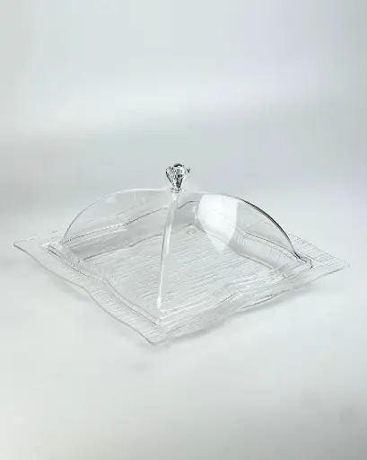 [02-988] Vague Acrylic Square Dessert Serving Set Clear 30 cm