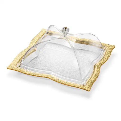 [02-990G] Vague Acrylic Square Dessert Serving Set Golden 35 cm