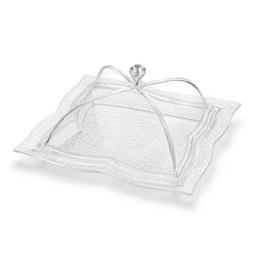 [02-991] Vague Acrylic Square Dessert Serving Set Clear 30 cm