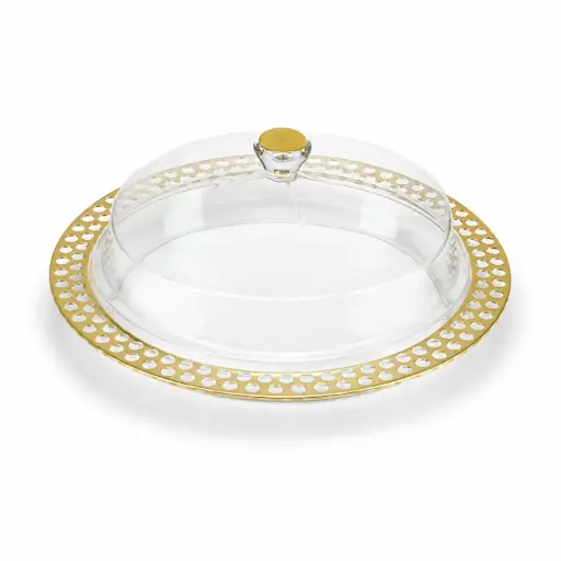 [02-992G] Vague Acrylic Dessert Serving Set Round with Gold Design Large