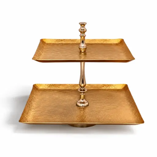 [05-004G] ستاند مربع ألمنيوم طبقتين بلمسة من الستانلس ستيل ذهبي 40 سم من ڤاج