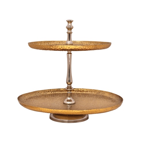 [05-007G] Vague Aluminium Round 2 Tier Stand with Stainless Steel Gold Finish 41 cm India