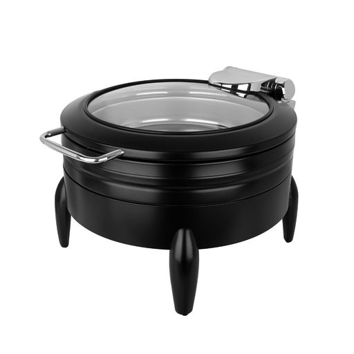 [BF-008B] Vague Black Round Stainless Steel Chafing Dish with Glass Lid - 6 Liter