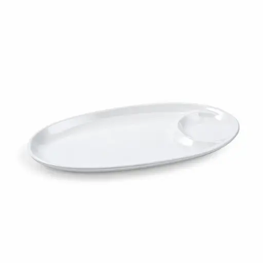 [36-463] Vague Melamine Oval Platter with Sauce Hole 30 cm