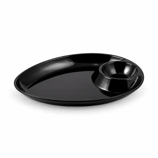 [36-465B] Vague Melamine Triangle Platter with Sauce Hole 30 cm
