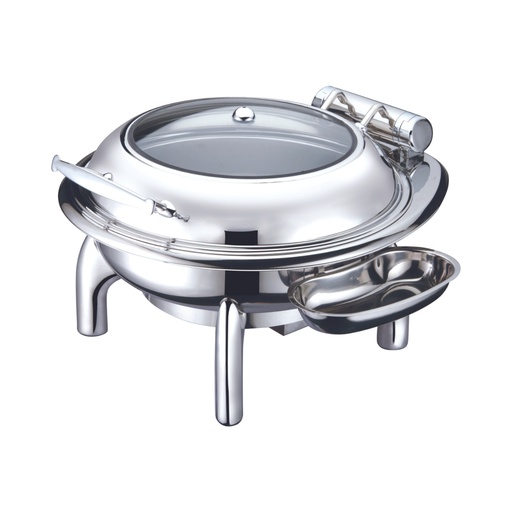 [BF-002] Vague Round Stainless Steel Chafing Dish with Glass Windown 6 Liter