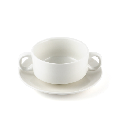 [08-1391] B2B Ivory Porcelain Soup Cup with Handles & Saucer 220 ml