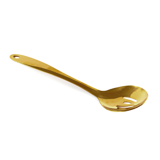 [13-1406] Vague Stainless Steel Gold Serving Spoon with Hole 26 cm