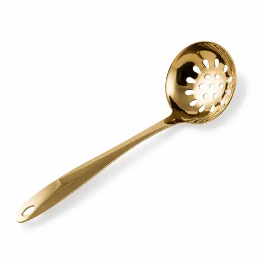 [13-1415] Vague Stainless Steel Gold Soup Ladle with Hole 24 cm